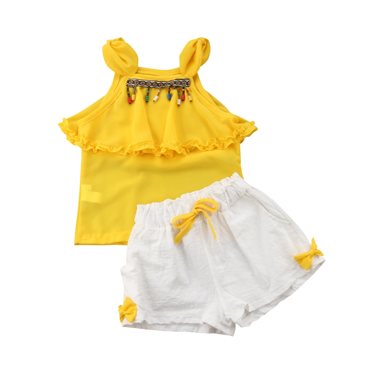

2PCS Baby Girl Kid Bowknot Casual T-shirt Top Vest+Shorts Loose Pants Clothes