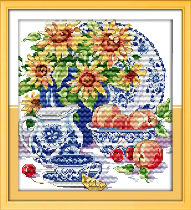 

Celadon sunflower cross stitch kit cartoon 14ct 11ct count print canvas stitching embroidery DIY handmade needlework