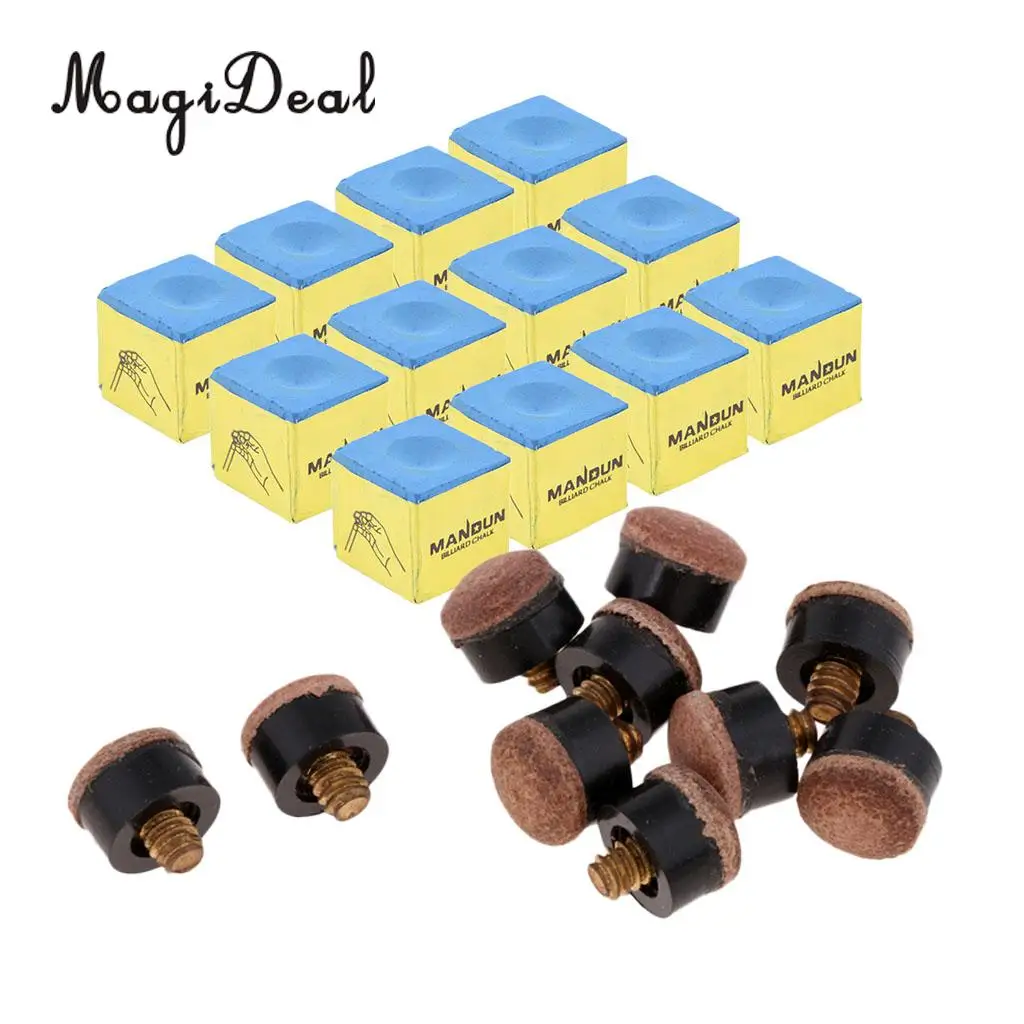 1 Bulk Box (12 Pieces) Blue Premium Pool Cue Chalk & 10pcs Snooker Billiard  10mm Hard Tips Replacement 