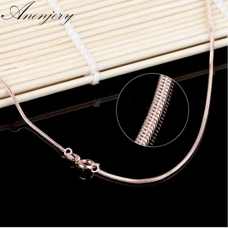 

Anenjery 925 Sterling Silver Snake Chain Rose Gold Color Necklace Use for Pendants Charms Women colar S-N12 (Diameter 1mm)