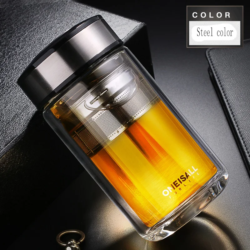 

Double Wall Glass Bottle 320ML My Glass Water Bottle With 304 Stainless Steel Tea Filter Water Bottles