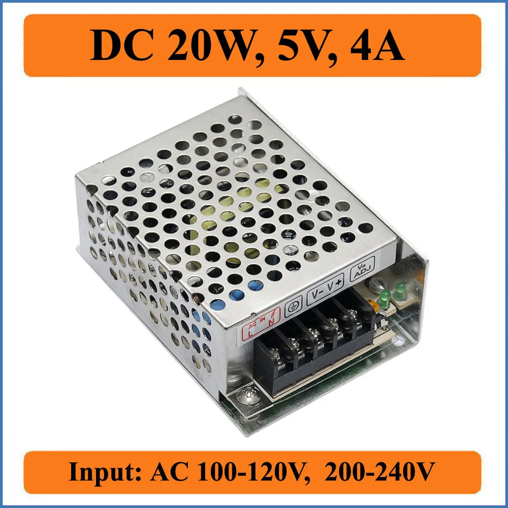 

20W 5V 4A Switching Power Supply AC 110V/220V Voltage Transformer to DC 5V 4000mA for LED Strip Light display control adapters
