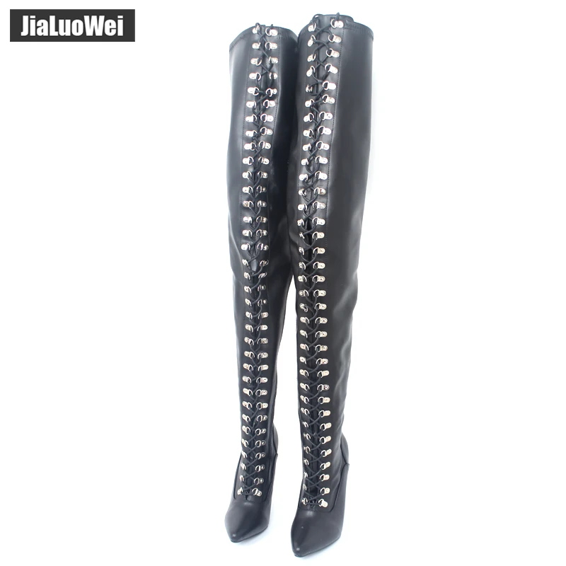 Najtaniej Jialuowei fetysz zasznurować Zip krocza Flex Matt PU zakolanówki obcas buty za kolano Plus rozmiar 44,45, 46 więcej kolorów darmowa wysyłka