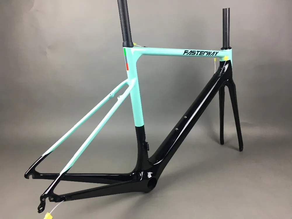 Flash Deal light blue 2018 TAIWAN FASTERWAY classic carbon road frameset UD weaves carbon bike frame:Frameset+Seatpost+Fork+Clamp+Headset 164