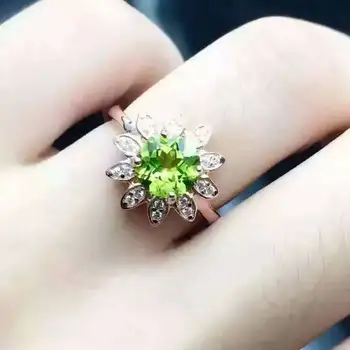 

Fidelity Natural peridot Rings s925 sterling silver Natural green gemstone flowers ring Fresh fine Jewelry for women party