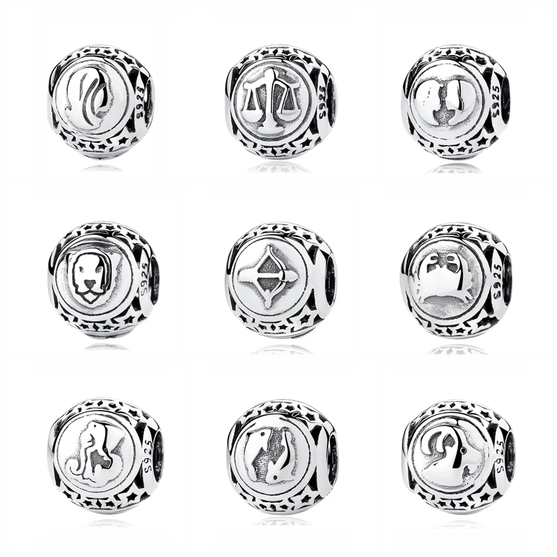 925 Sterling Silver Beads Charms 12 Zodiac Constellation Bracelet DIY Jewelry 925 Sterling Silver Beads Charms 12 Zodiac Constellation Bracelet DIY Jewelry