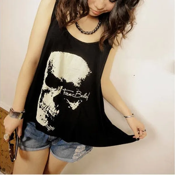 2015 New font b Women b font T shirts Skull Punk Singlet font b Dress b