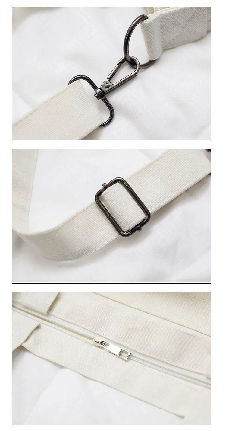 Girls Canvas Crossbody Tote Accessory Reusable Eco Friendly Shopping Bags Medium Fashion Painted Multi Use Chic Metal Zipper Bag (4)