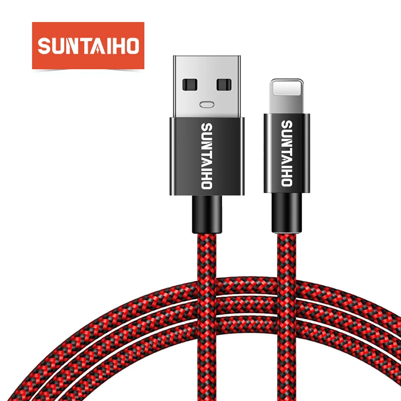 Suntaiho USB кабель для световых кабелей для iphone 8 плюс XS макс провод для зарядки USB нейлон данных зарядный кабель для iphone X 6S 7 Plus XR зарядное устройство - Цвет: Black Red