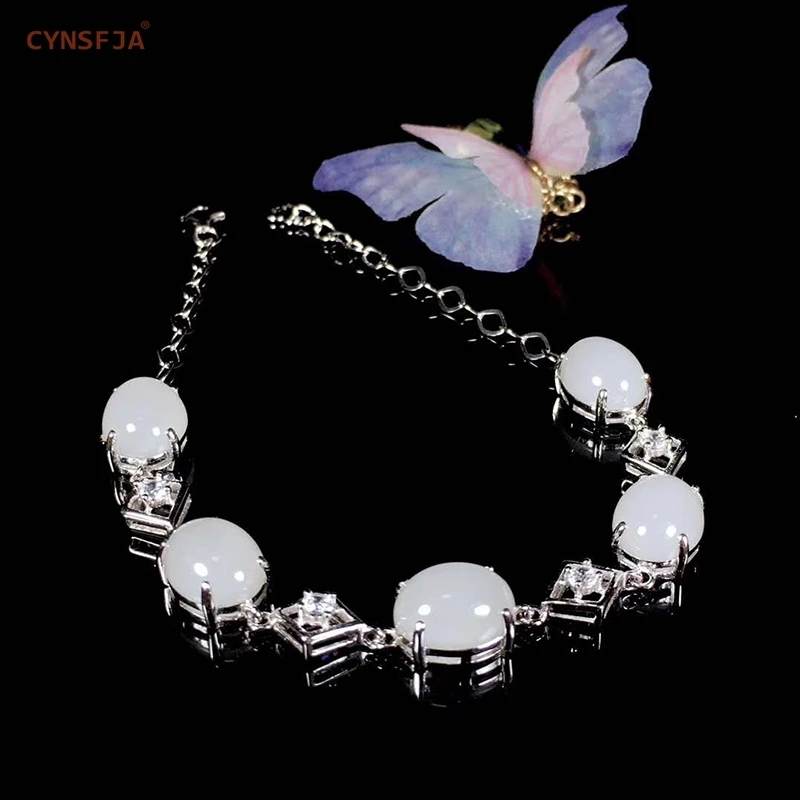 

Certified Natural Chinese Hetian Jade Inlaid With 925 Sterling Silver Handmade White Jade Bracelets High Quality Wonderful Gifts