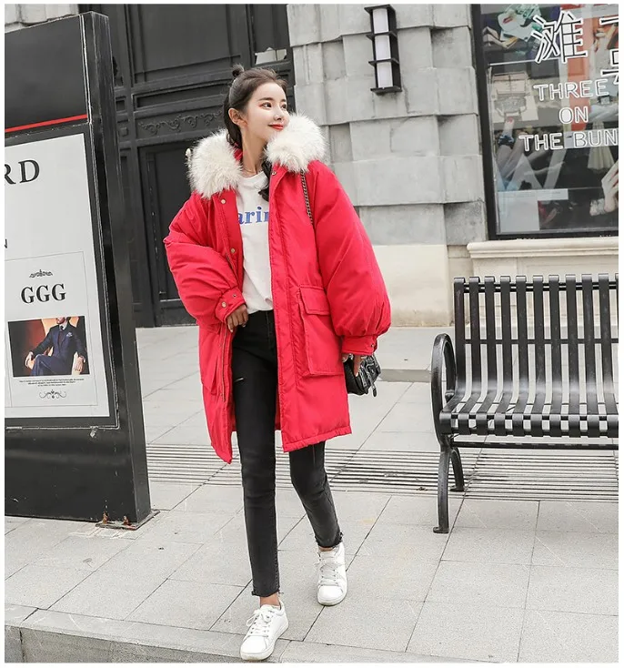 Fashion Thicken Women's Winter Long Coat With Fur Hooded Big Pockets Women Overcoat Oversize Warm Womens Parkas YT50147