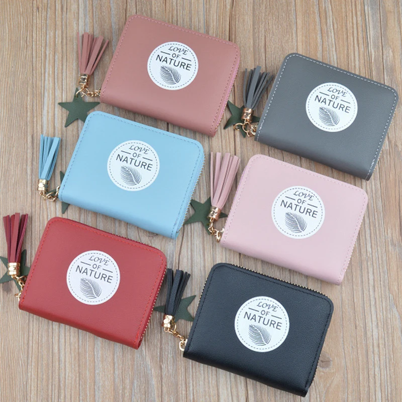 

Women Small Mini Money Bag Credit Card Tassel Wallet Women Fashion Purse Female Short Bag Zip Hasp Two Fold Star Small Coin Bag