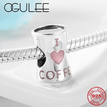

Sweet Pink heart coffee cup shape DIY Beads for Jewelry Making 925 Sterling Silver Fit Original Pandora Charms Bracelets Women