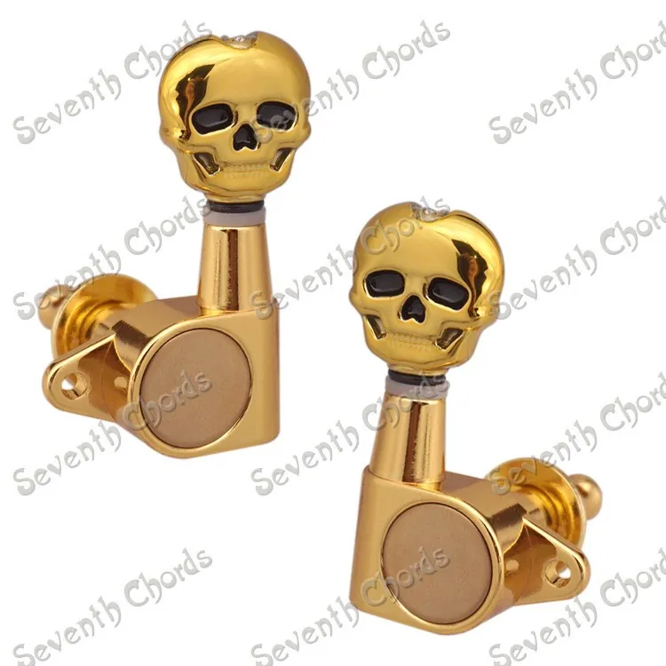 A Set GRO Style Gold Skull Sealed gear Guitar Tuning Pegs Tuners