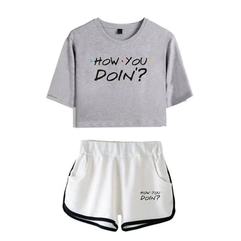 

Gym Clothing Friends Fashion How You DOIN Shorts And T-shirts Women Two Piece Sets Pop Crop Top Casual Clothing