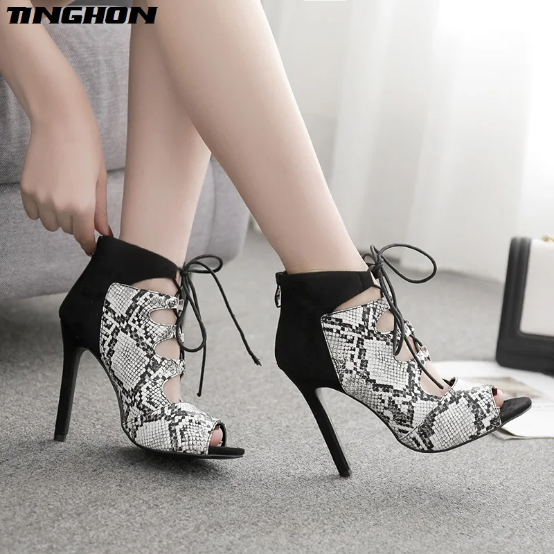 

TINGHON Sexy Fashion Womens Sandals Lace-up Open Toe Gladiator Thin High Heels Sexy Summer Serpentine Wedding Shoes