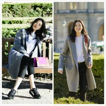 UK новейшее классическое простое женское шерстяное пальто средней длины на весну и зиму серое повседневное пальто casaco feminino Manteau femme