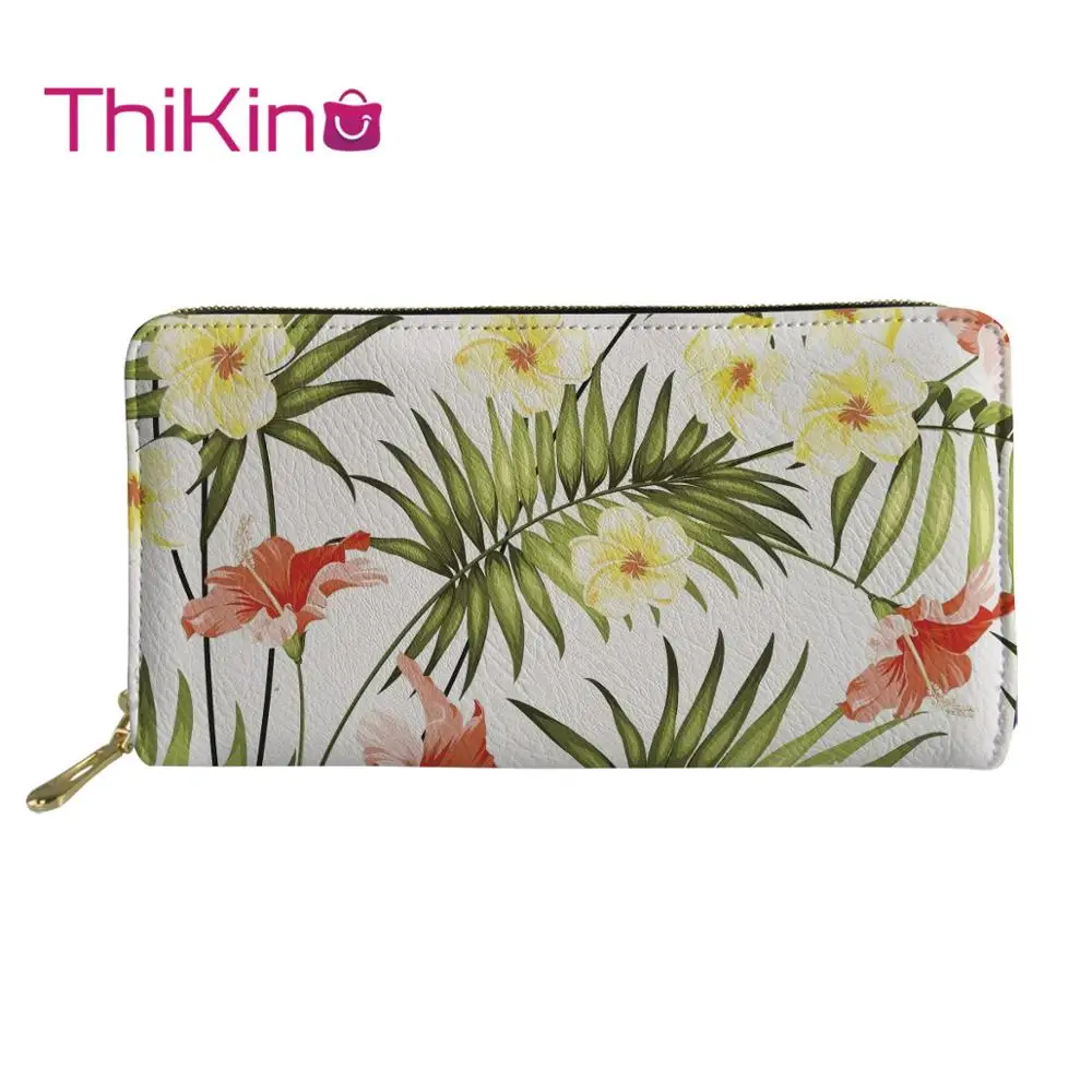 

Thikin palm tree leaf Pattern Long Wallets Zipper Phone Bag for Girls Clutch Purse Carteira Handbags Notecase 2019