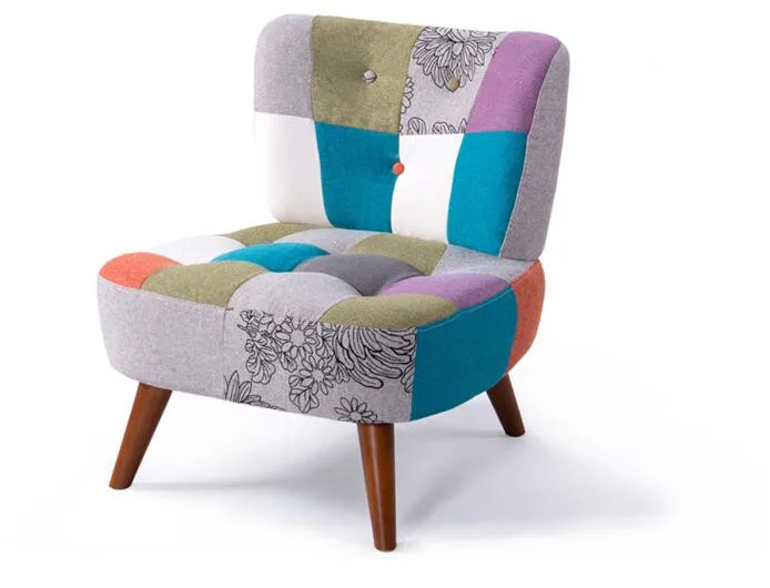Mid Century Classic Single Sofa Couch Upholstered in Multi Color Fabric with Strong Solid Wood Legs For Living Room Furniture