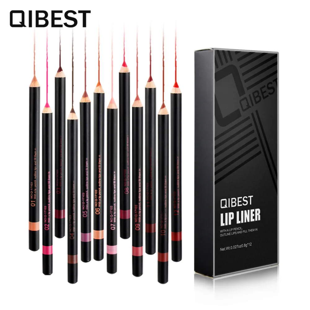 QIBEST бренд макияж комплект 12 шт./лот maquillaje Professional Lip liner Pencil прочного косметический lotes al por mayor помада Мода