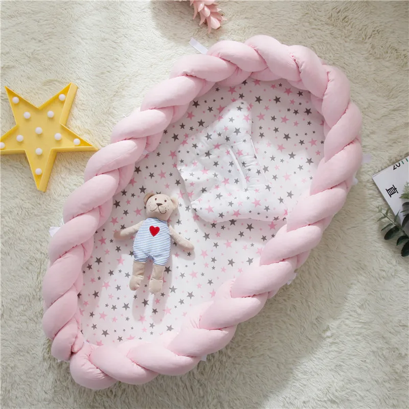  Portable Cotton Baby Bed Nest With Pillow Knot Long Handmade Knotted Braid Baby Bed Crib For Childr