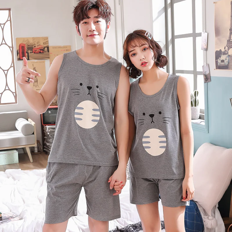 Summer Couple Vest Pajamas Set Short 