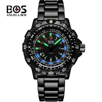 

ANGELA BOS Luminous Military Watch Men Luxury Brand Sapphire Quartz Wrist Watch Waterproof Sport Clock Saat Relogio Masculino