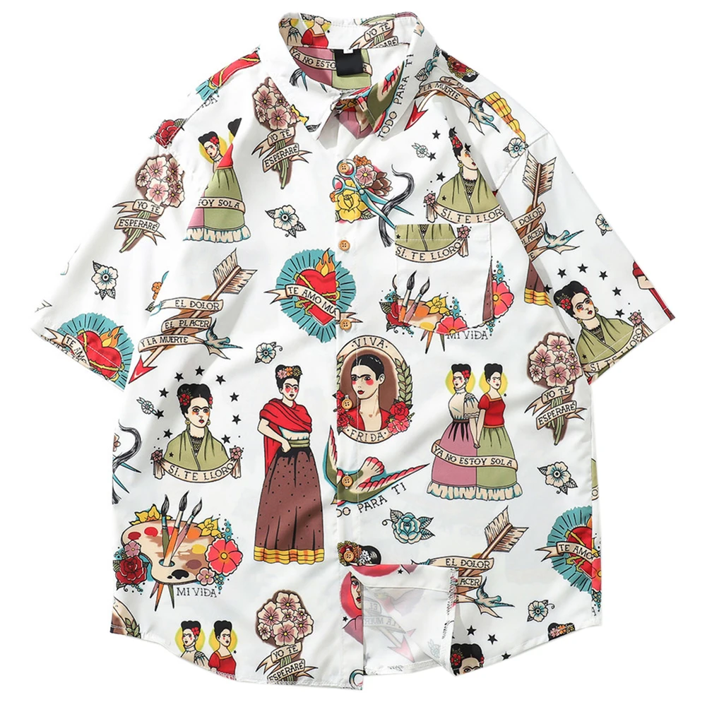 

Men Holiday Shirt Polyester Print Male Hawaiian Beach Shirts Summer Short Sleeve Printing Loose Shirts