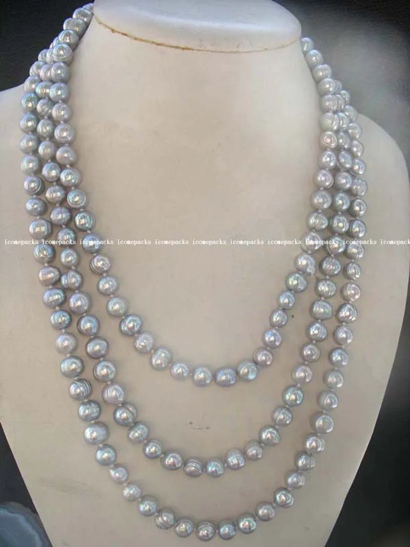 

wholesale noble 8-9mm gray round freshwater pearl necklace 63