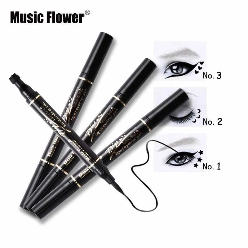 Music Flower Brand Liquid Eyeliner + Stamp Double Ended Black Eye Liner