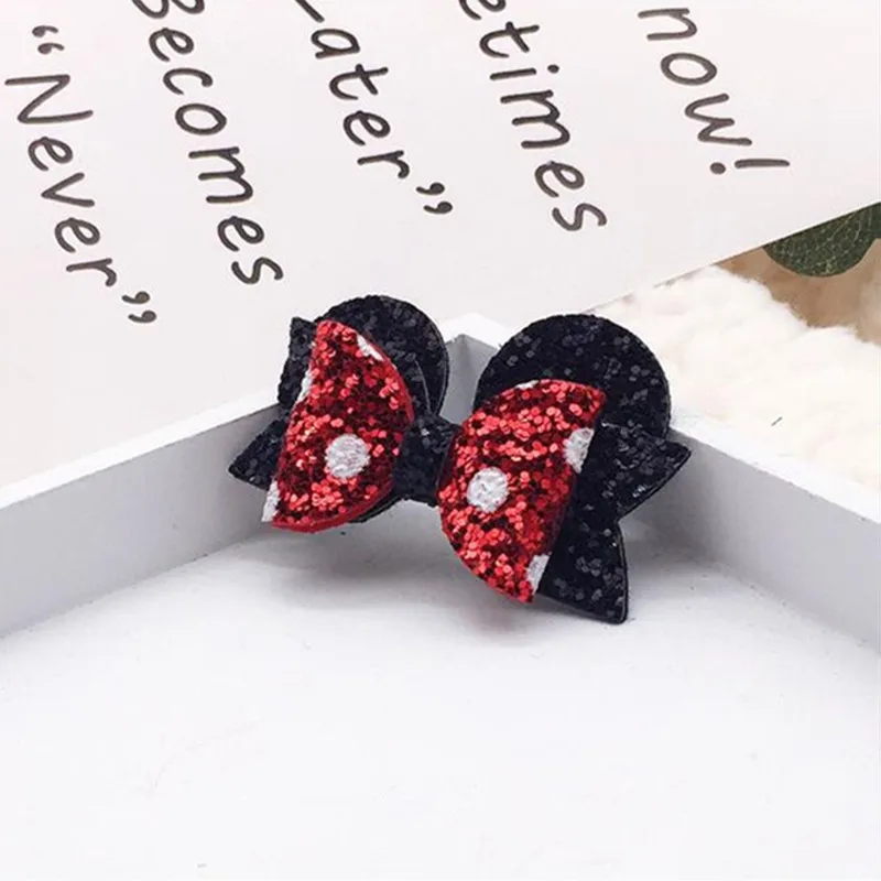 

2pcs Handmade mini sequin hairpin girl bowknot mickey ears bow hairpin children's princess hair accessories hat accessories