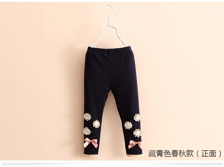 2018 Summer Kids Children Cotton Pink Gray Navy Blue Full Length Capri With Bow Flower Foral Lace Baby Girl Leggings Children (3)