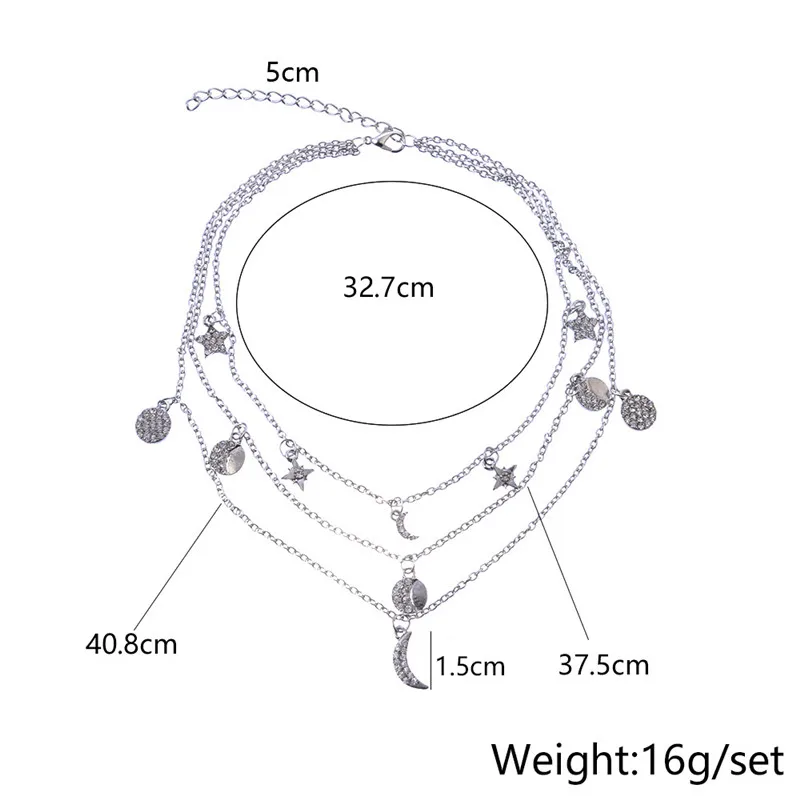 Мульти-чокер, несколько слоев Цепочки и ожерелья воротник с украшением в виде кристаллов в виде звезды луны сердца медальон, яркие ожерелья Для женщин ювелирные изделия