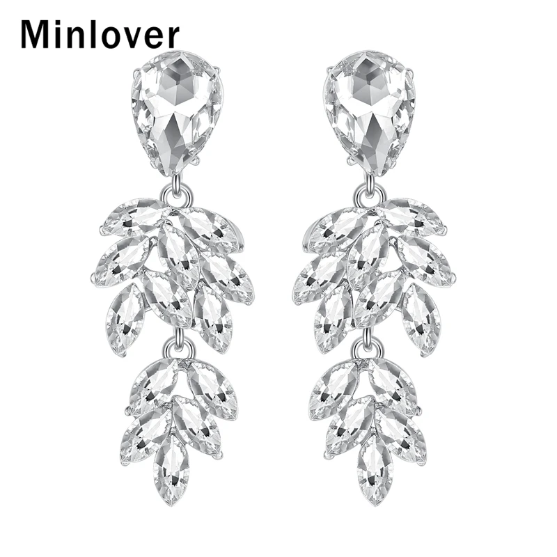 Свадебные висячие серьги Minlover с кристаллами и листьями для женщин 2019 Роскошные