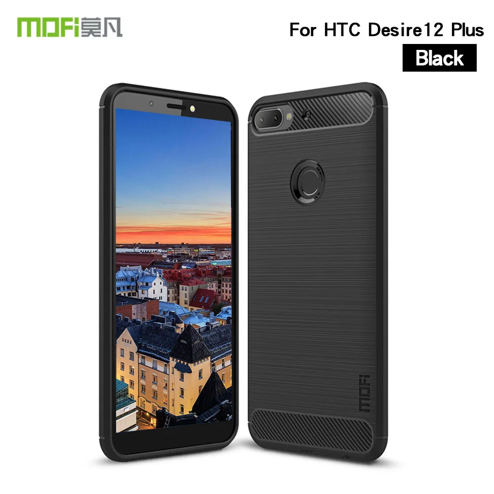 Для htc Desire 12 Plus 12+ 6," чехол Mofi Роскошная ТОНКАЯ БРОНЯ Мягкая силиконовая задняя крышка для телефона Матовый чехол из углеродного волокна - Цвет: Черный