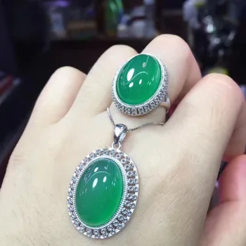 

Natural Green Chalcedony Pendant Ring Set Two 925 Silver Jacket Design