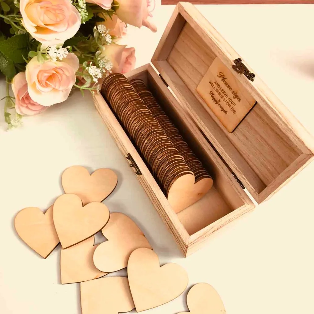 

Personalized Wedding guest book with hearts,Custom name and date Wooden Keepsake box,rustic engrave wedding Decoration guestbook