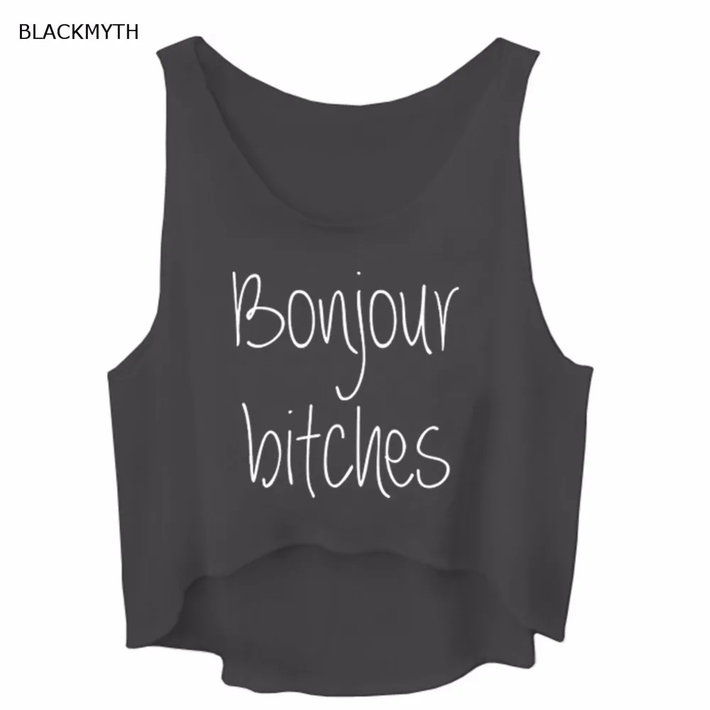 

BLACKMYTH Women's Tank Tops Loose Shirts Boyour bitches Letters Print Grey Crop Clothing