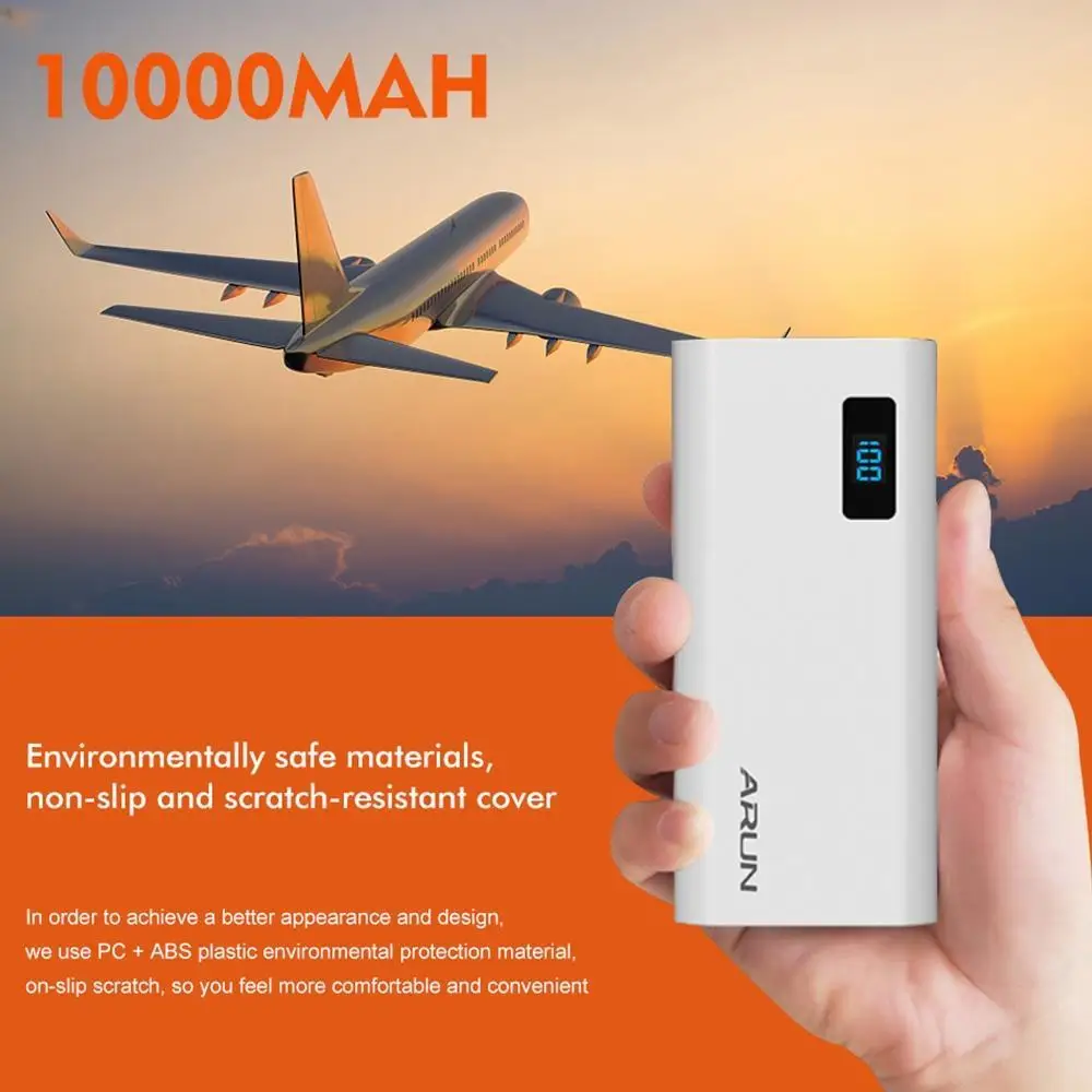 

ARUN 10000 mah Power Bank External Batteries Mobile Phone Backup Bank Dual USB Interface Charger For Xiaomi MI iPhone Samsung