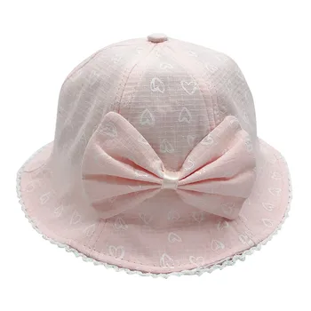 

Children Baby Kids Bow-knot Heart Print Fisherman Hat Girls Summer Cap Newborn sun hat 2020 Sombrero #S