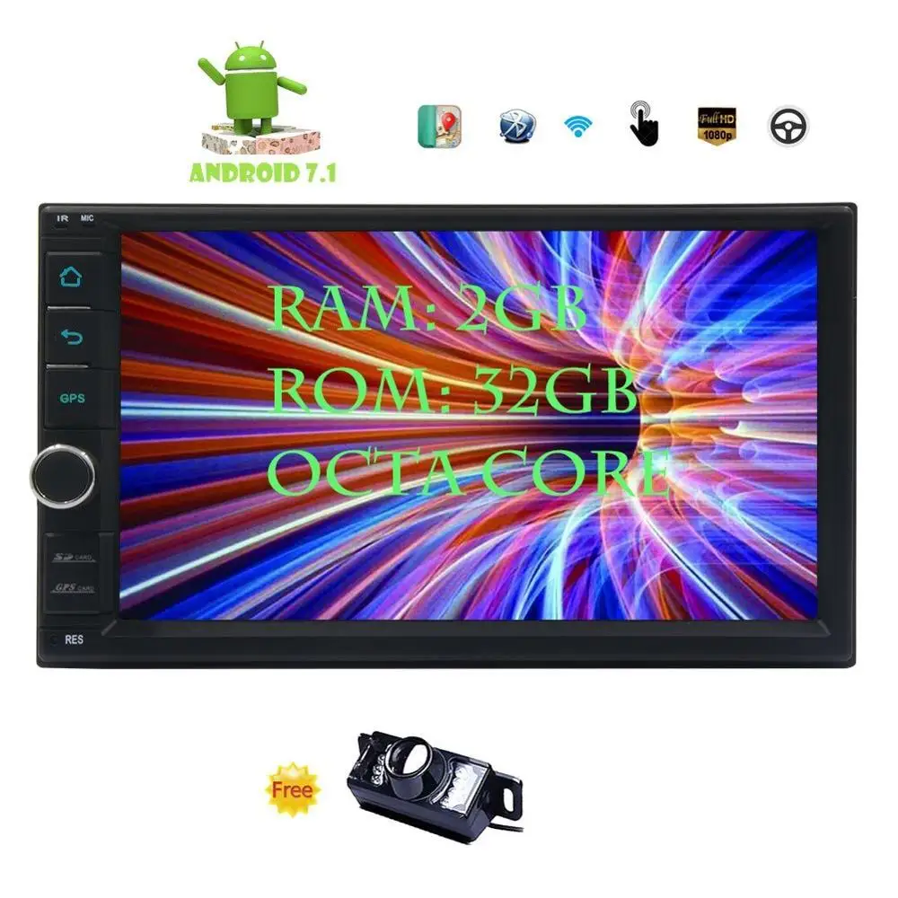 Android 7 1 автомобильный стерео + задняя камера &quotдвойной Din gps в тире Bluetooth AM/FM радио