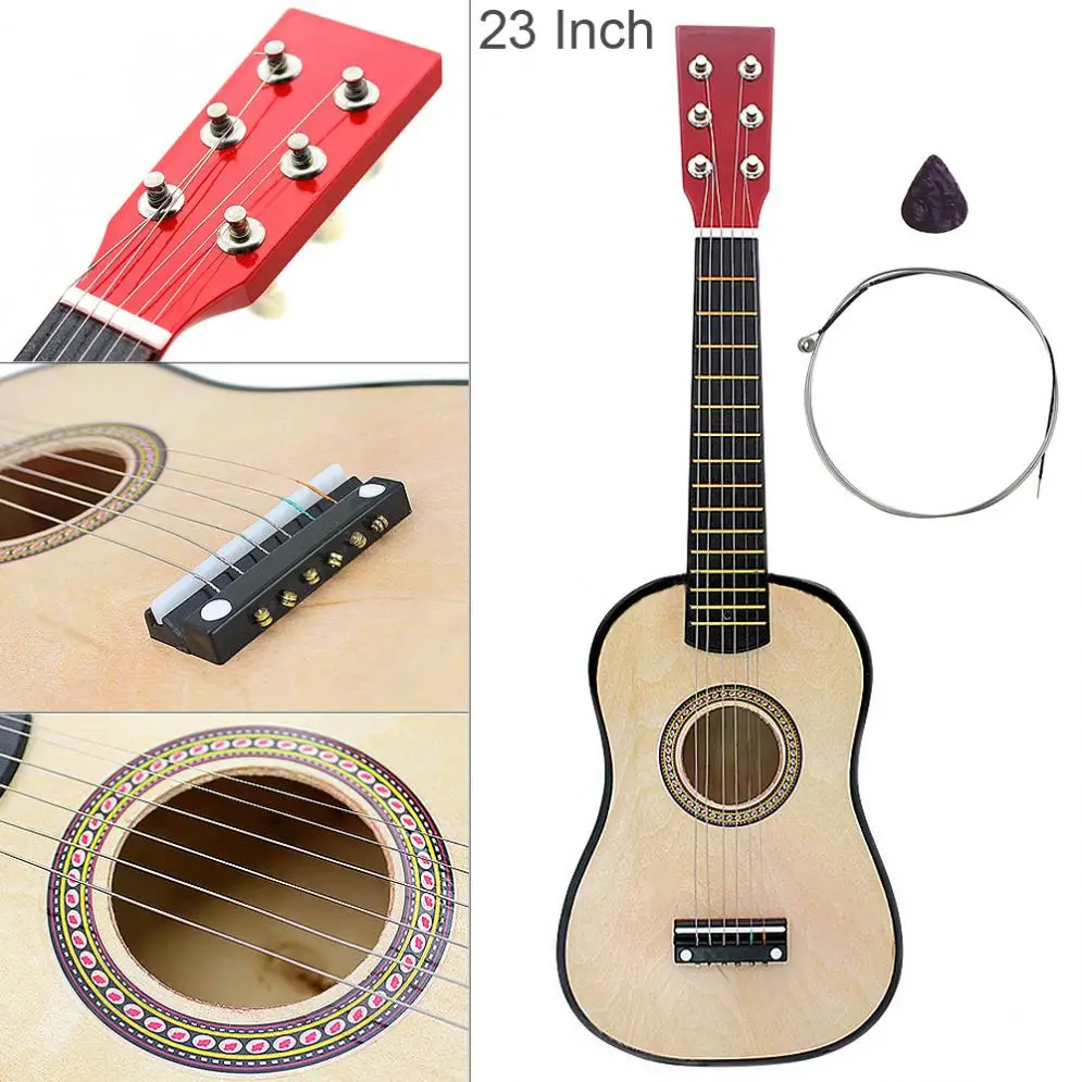 23 Inch Unisex Basswood Acoustic Guitar Wood Color 6