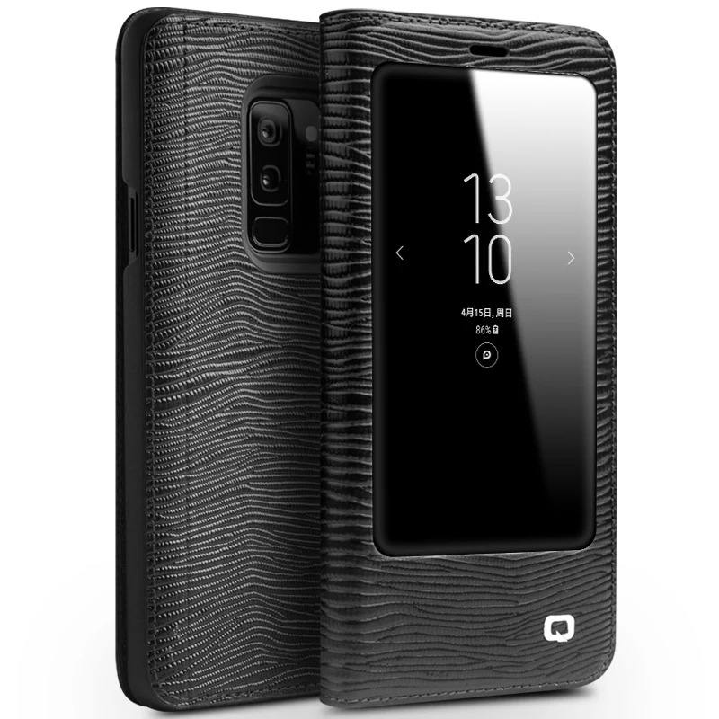 QIALINO чехол из натуральной кожи с откидной крышкой для samsung Galaxy S9 плюс класса люкс ручной работы телефона чехол для samsung S9 5,8/15748 см - Цвет: lizard black