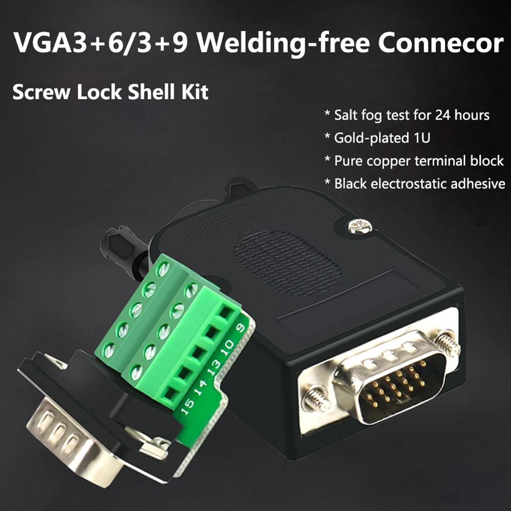 VGA Welding free Male Plug Female Socket Screw Lock Shell Kit 3 Rows 15