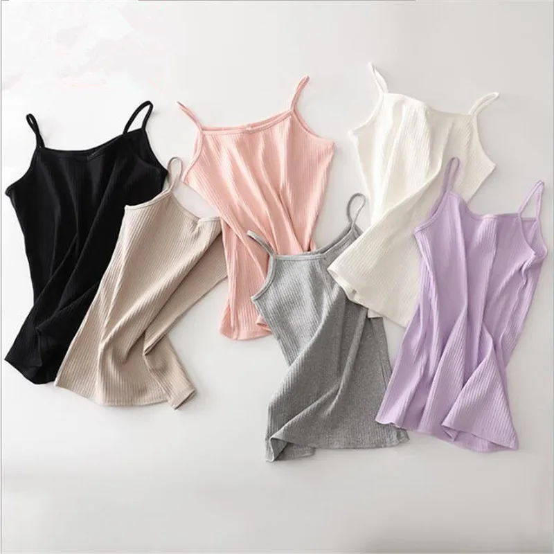 

Pure cotton thread repair V neckline girls in pure color European and American style casual women's halter top.