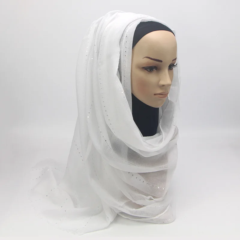 Бренд блесток шифоновые платки для Леди Твердые мусульманский хиджаб для женщин платок ислам Дубаи арабский ОАЭ украшение из страз шарф