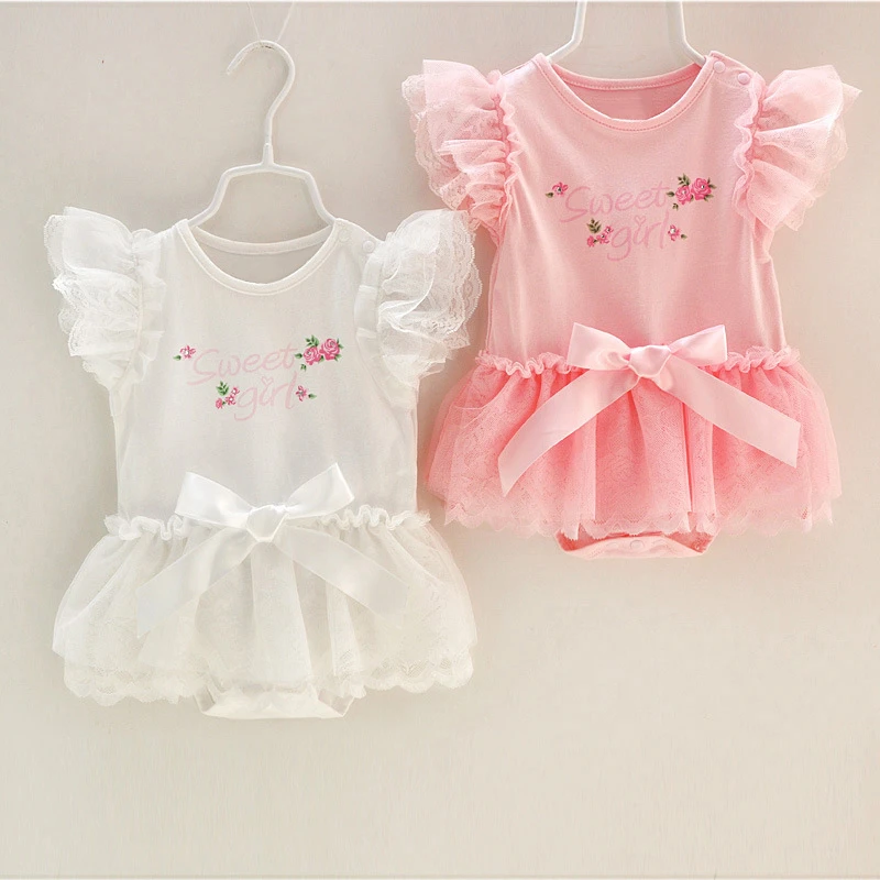 

Baby Rompers Girls Clothing Cotton Strapless Triangle Jumpsuits Hollow Out Lace Package Fart Garment