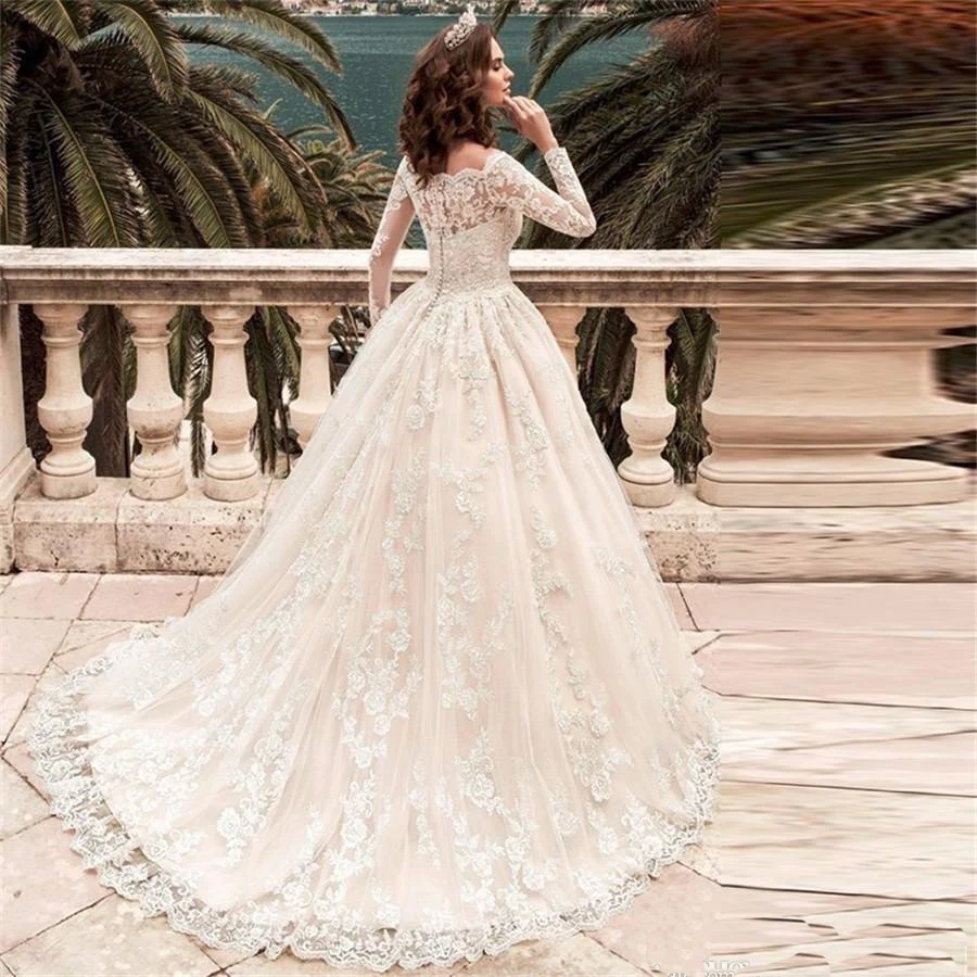

Boho Wedding Dress 2019 Plus Size vestido de noiva Lace Applique Long Sleeves Tulle Beach Wedding Party Dress robe de mariee