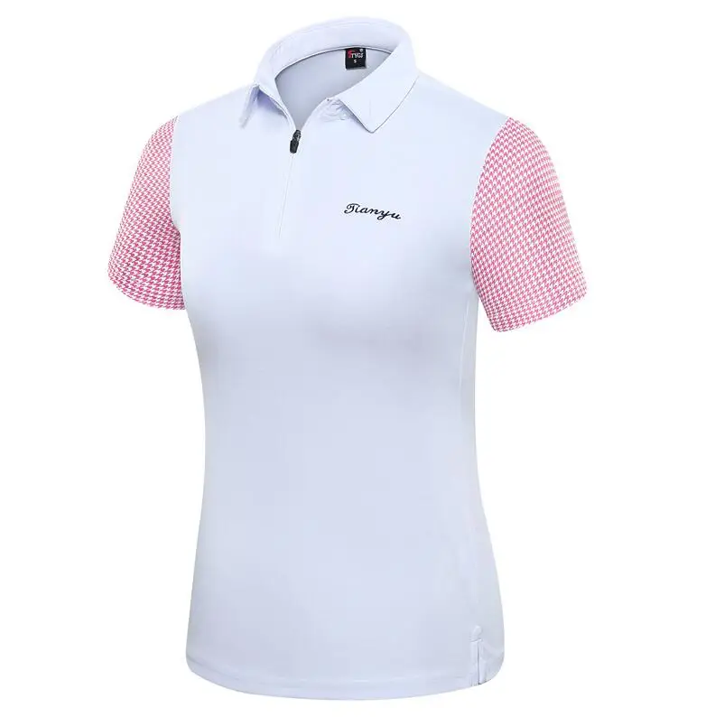 Новая спортивная одежда для гольфа Летняя женская футболка с короткими рукавами Топ женский дышащий Быстросохнущий Гольф спортивные рубашки S-2XL - Цвет: WHITE PINK