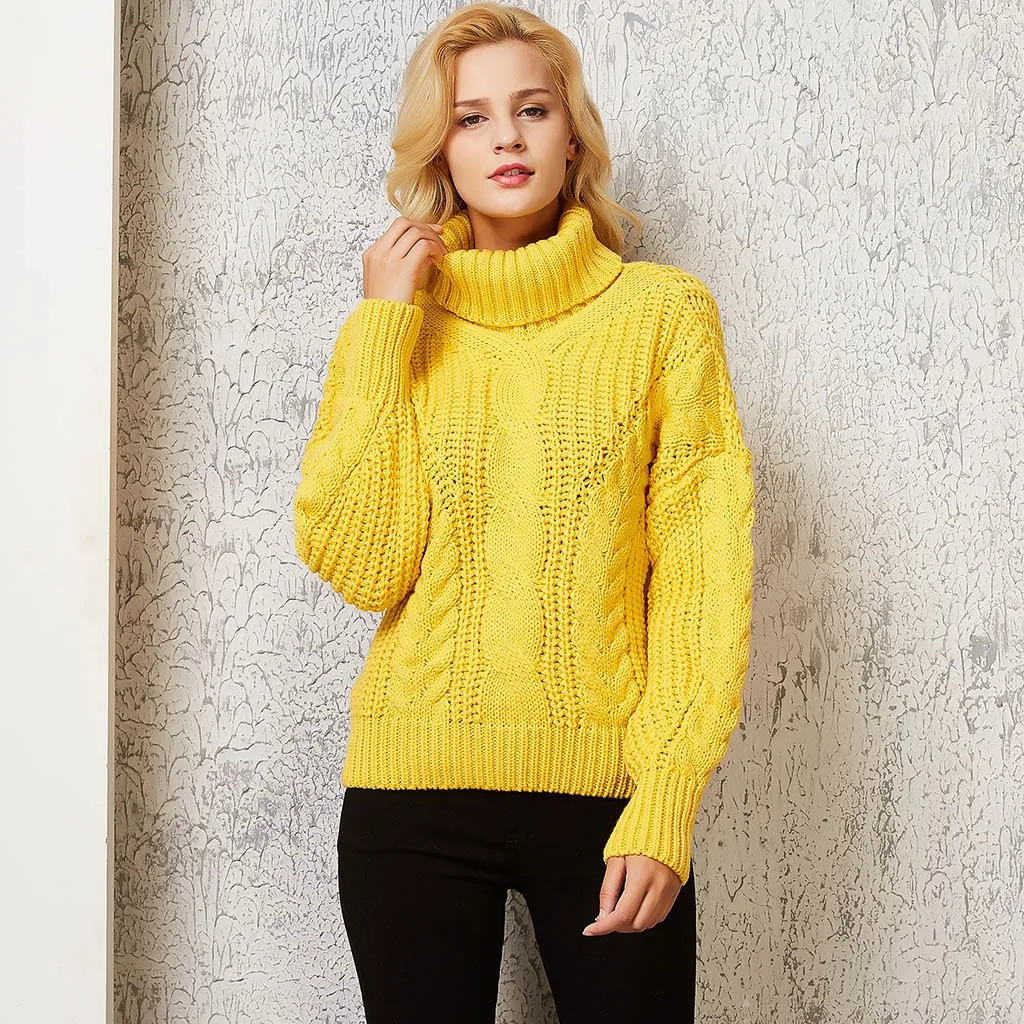 SAGACE, однотонный вязаный свитер с высоким воротом, Женские топы с длинными рукавами, женские Мягкие осенние пуловеры высокого качества - Цвет: Цвет: желтый